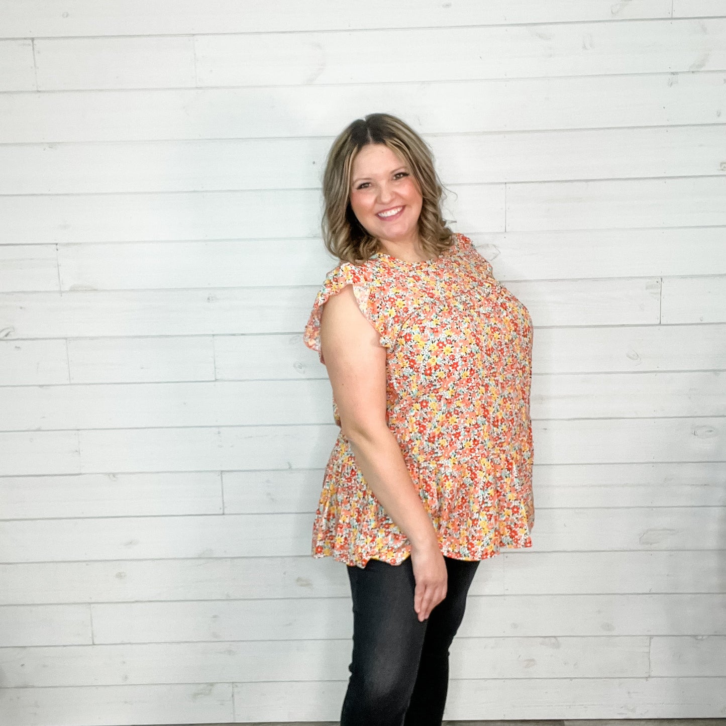 "Wrigley" Floral Ruffle Cap Sleeve Tiered Top