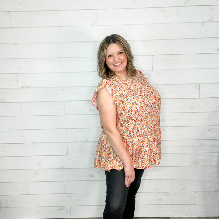 "Wrigley" Floral Ruffle Cap Sleeve Tiered Top