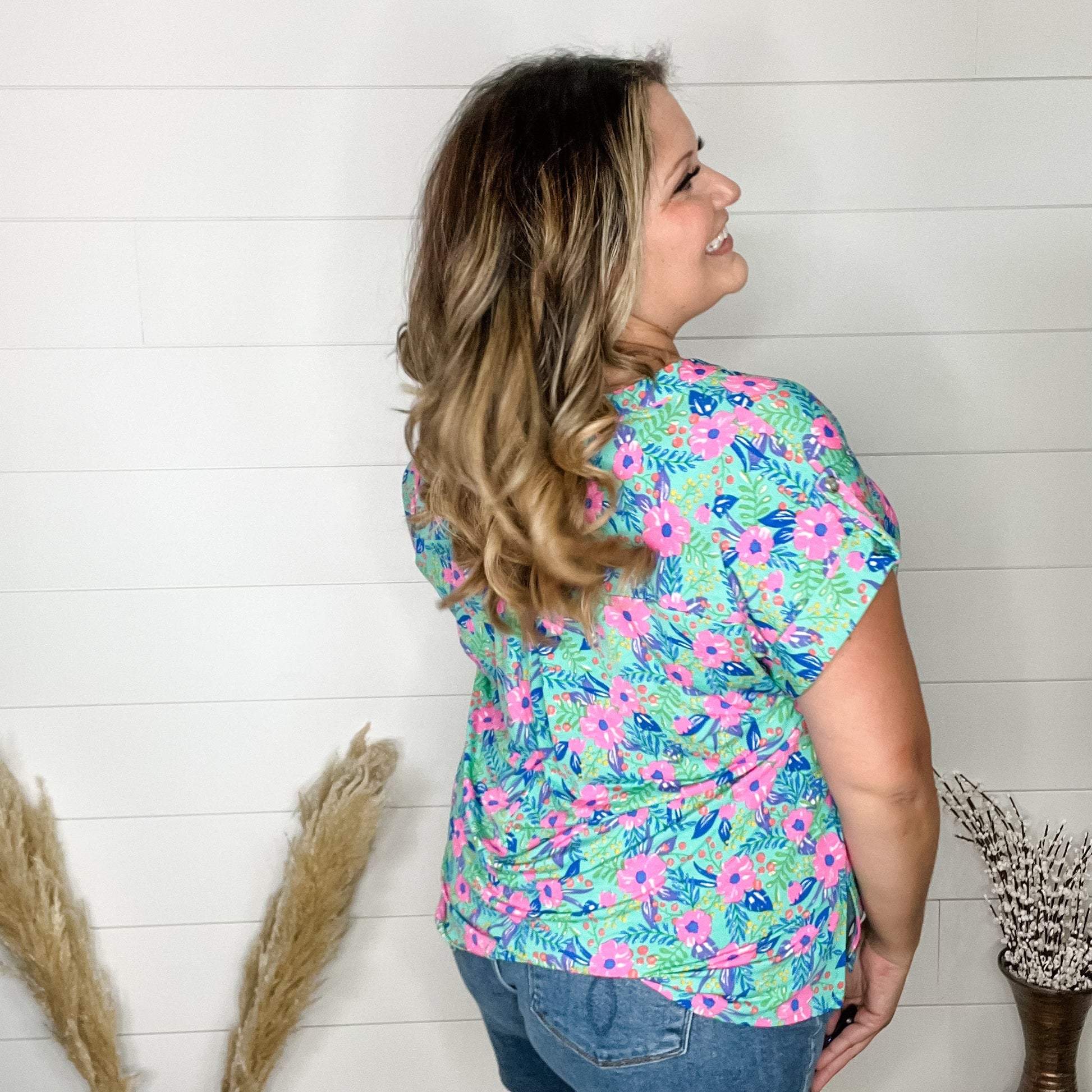 "Yams" Split Neck Cuffed Short Sleeve