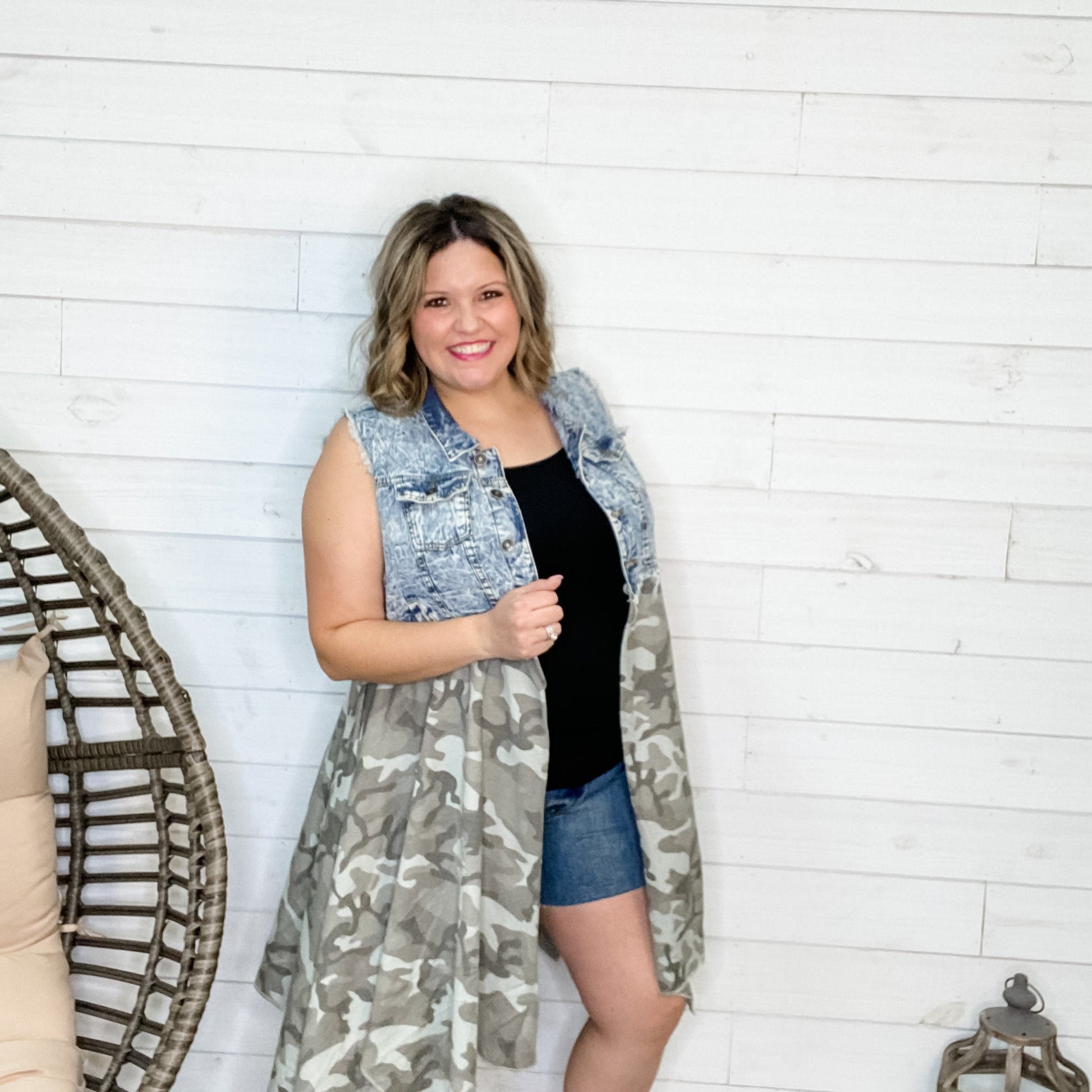 "Yasmine" Denim & Camo Vest Tunic