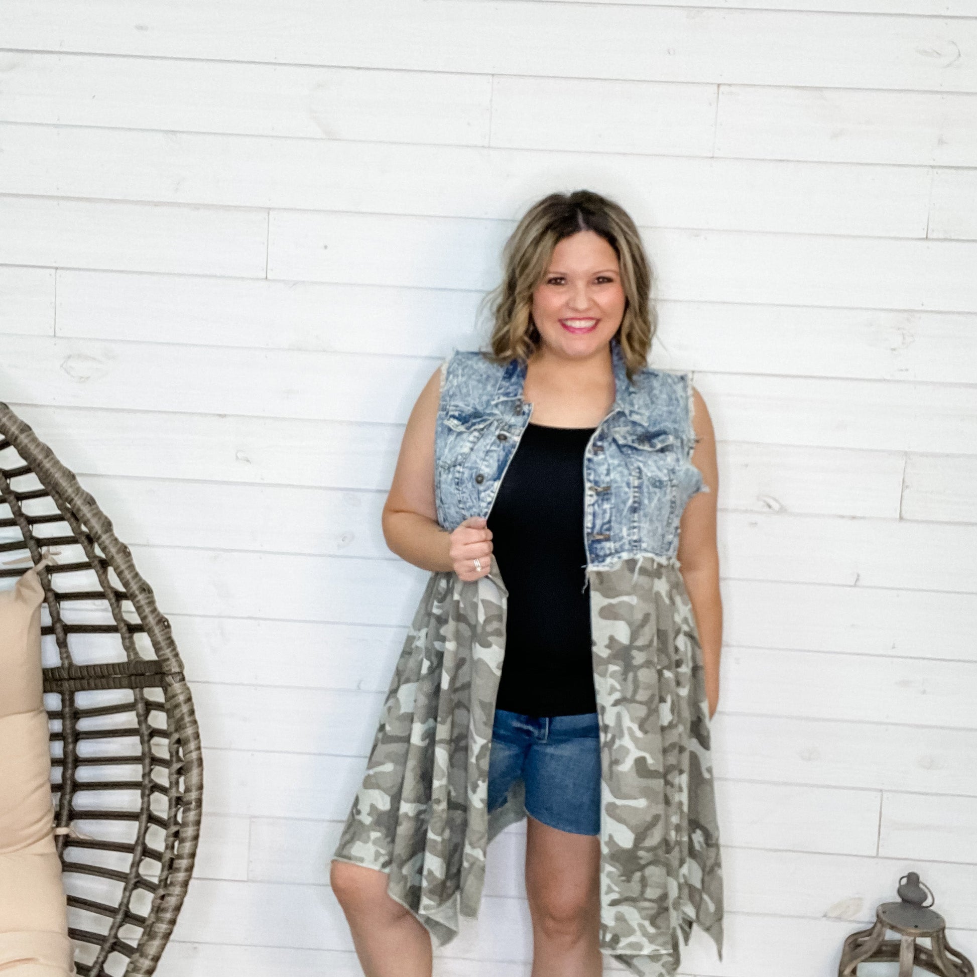"Yasmine" Denim & Camo Vest Tunic