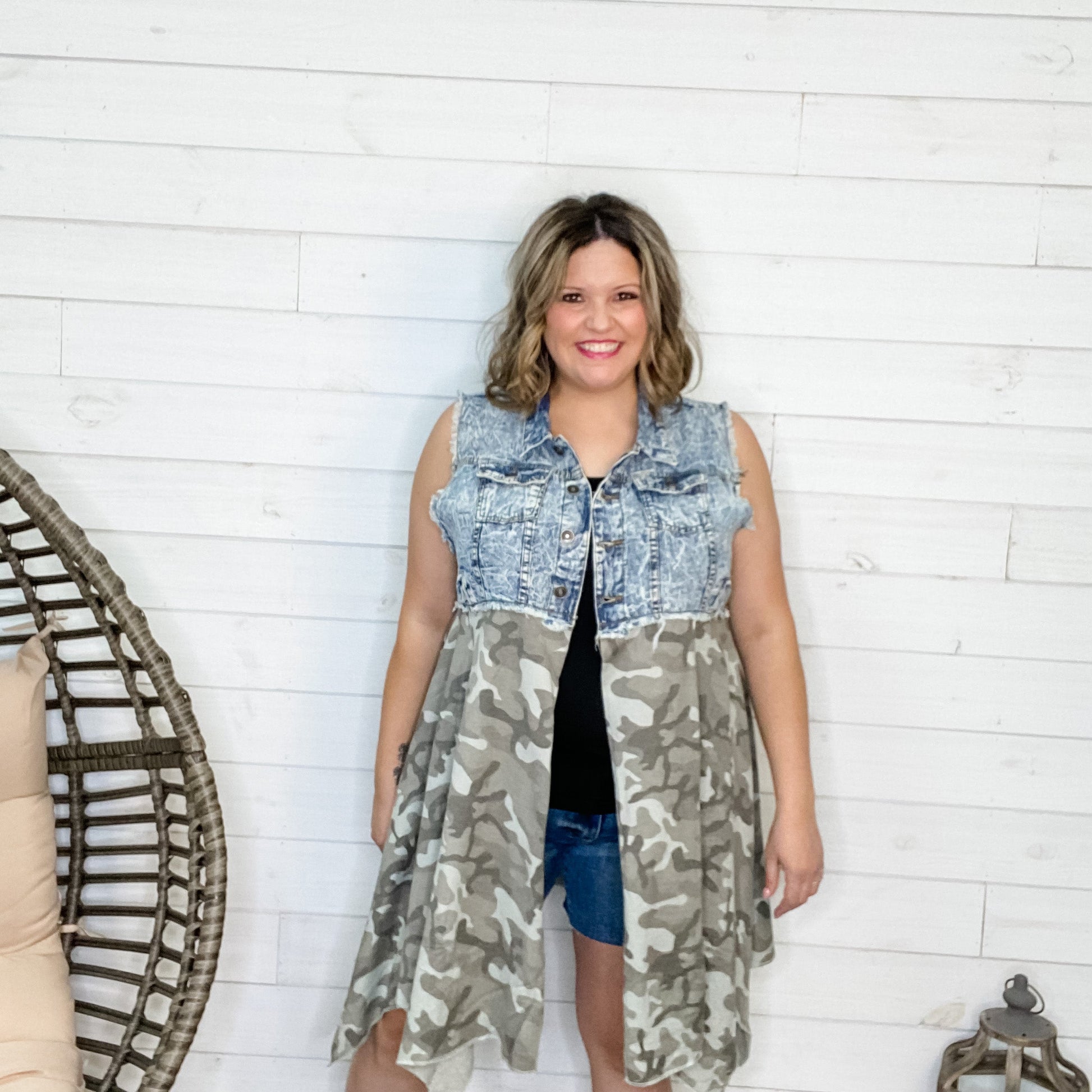 "Yasmine" Denim & Camo Vest Tunic