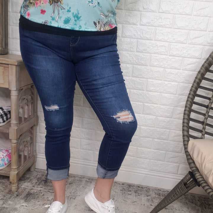 YMI/Royalty "Mega Madness" Dark Wash Distressed Mega Cuff Straight Leg