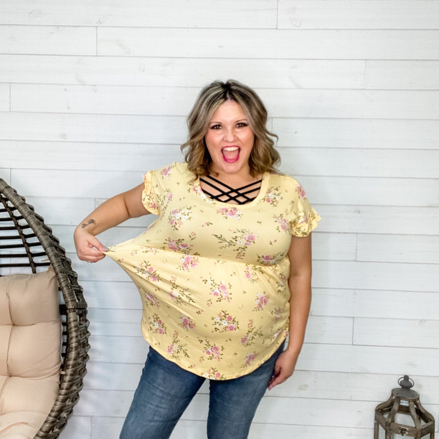 "You Are My" Floral Ruffle Sleeve Babydoll