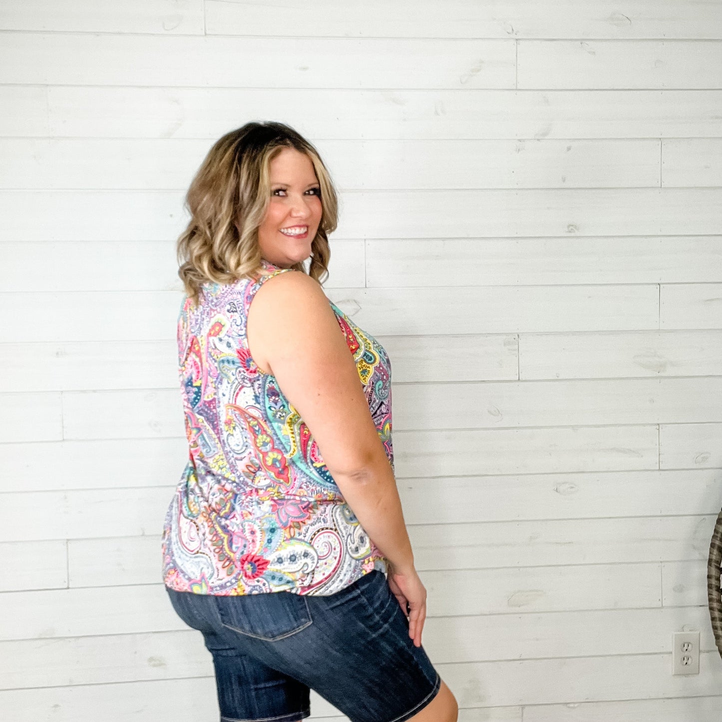 "You Belong with Me" Paisley Sleeveless Split Neck