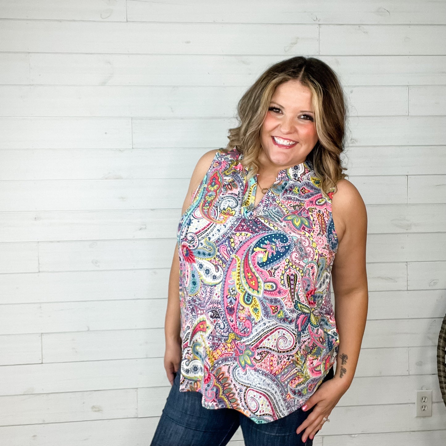 "You Belong with Me" Paisley Sleeveless Split Neck
