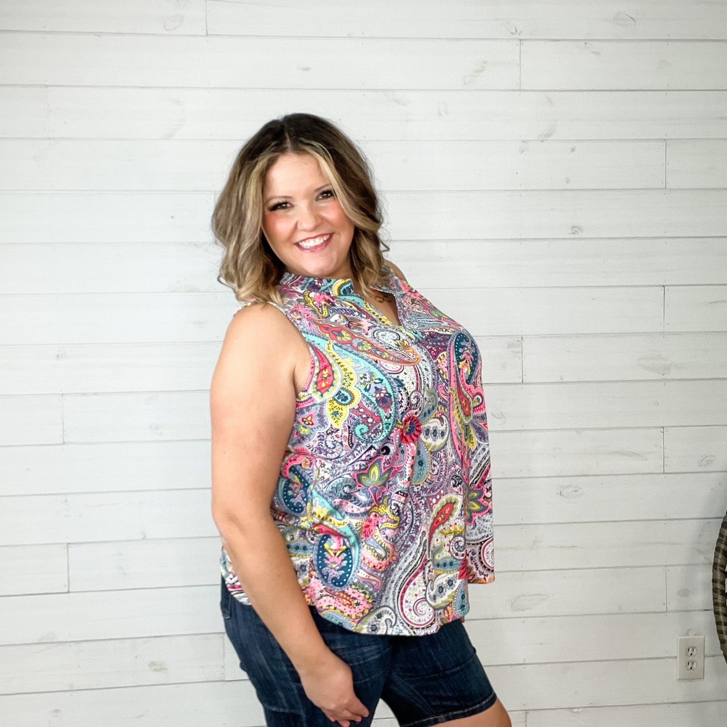 "You Belong with Me" Paisley Sleeveless Split Neck