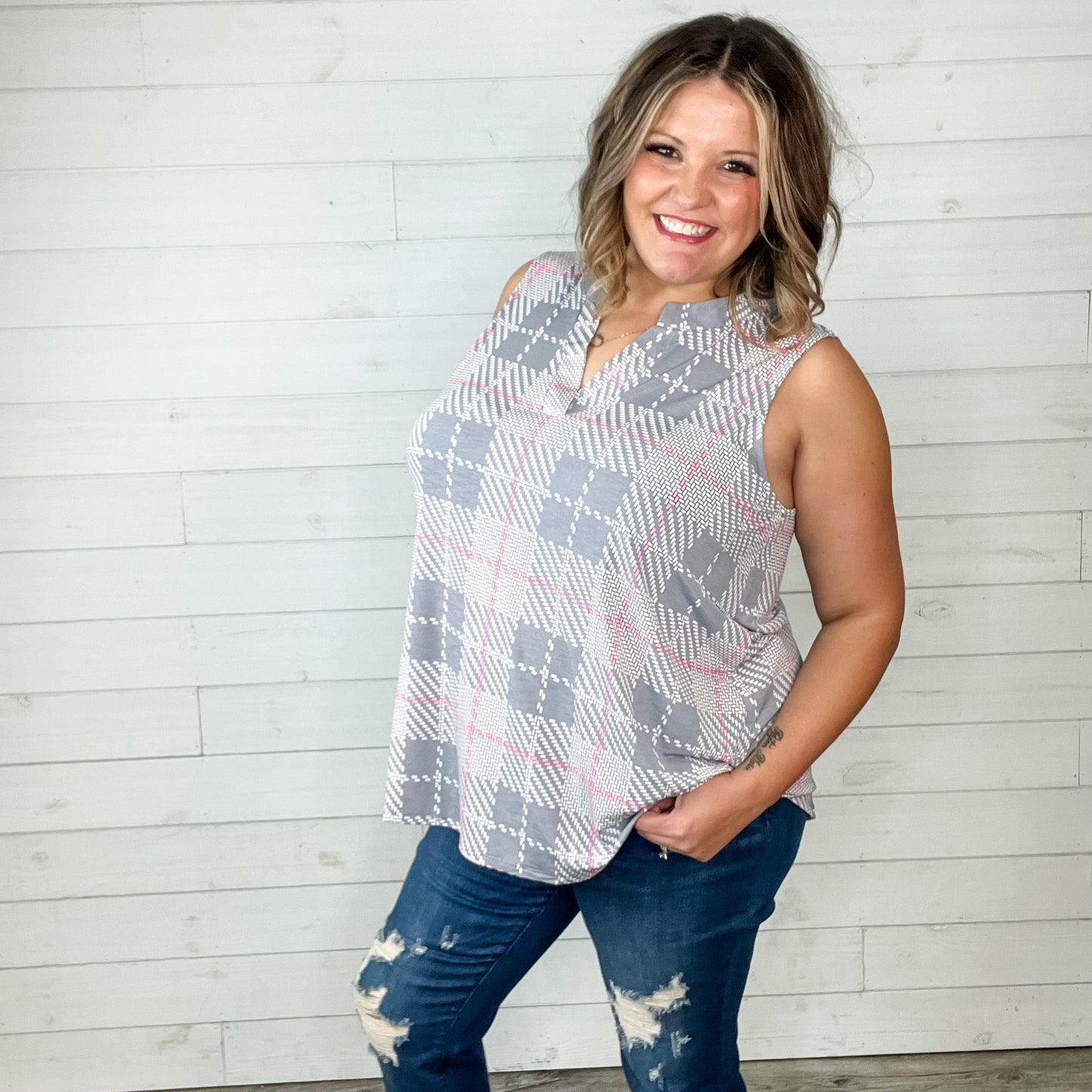 "Zach" Sleeveless Split Neck