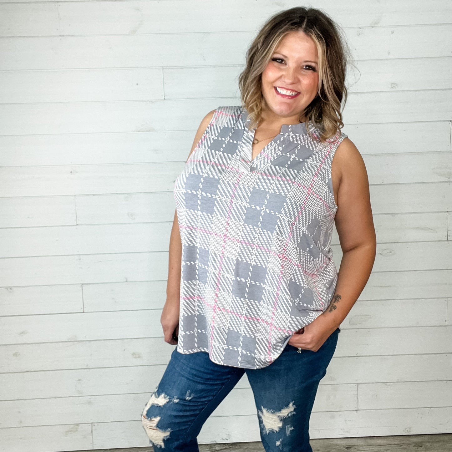 "Zach" Sleeveless Split Neck