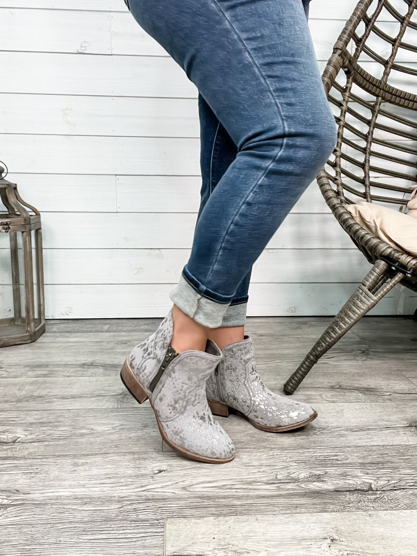 "Zayla" Faux Hair on Hide Side Zip Booties (Grey)-Lola Monroe Boutique