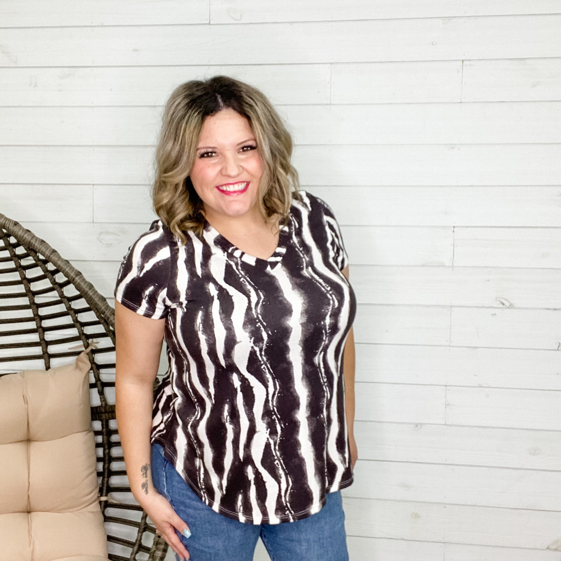 "ZaZa Zebra" Short Sleeve V Neck