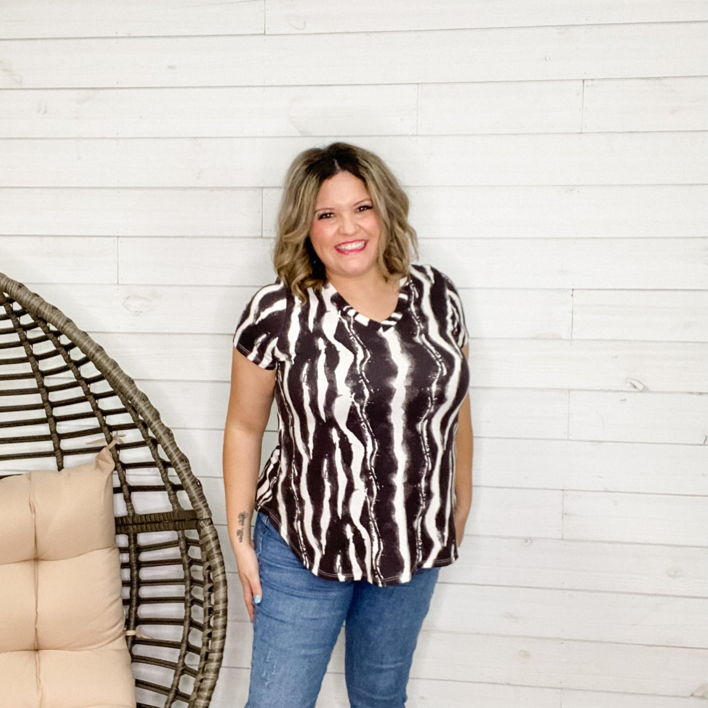 "ZaZa Zebra" Short Sleeve V Neck