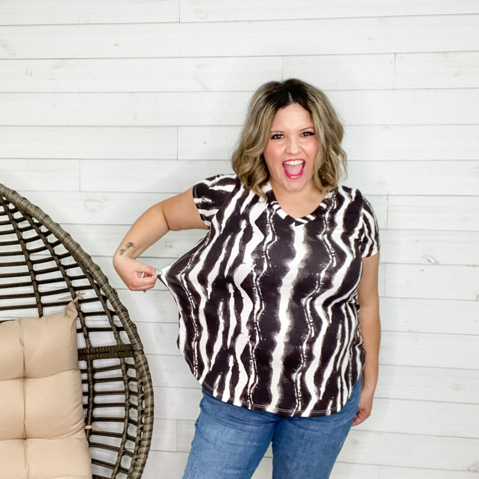 "ZaZa Zebra" Short Sleeve V Neck