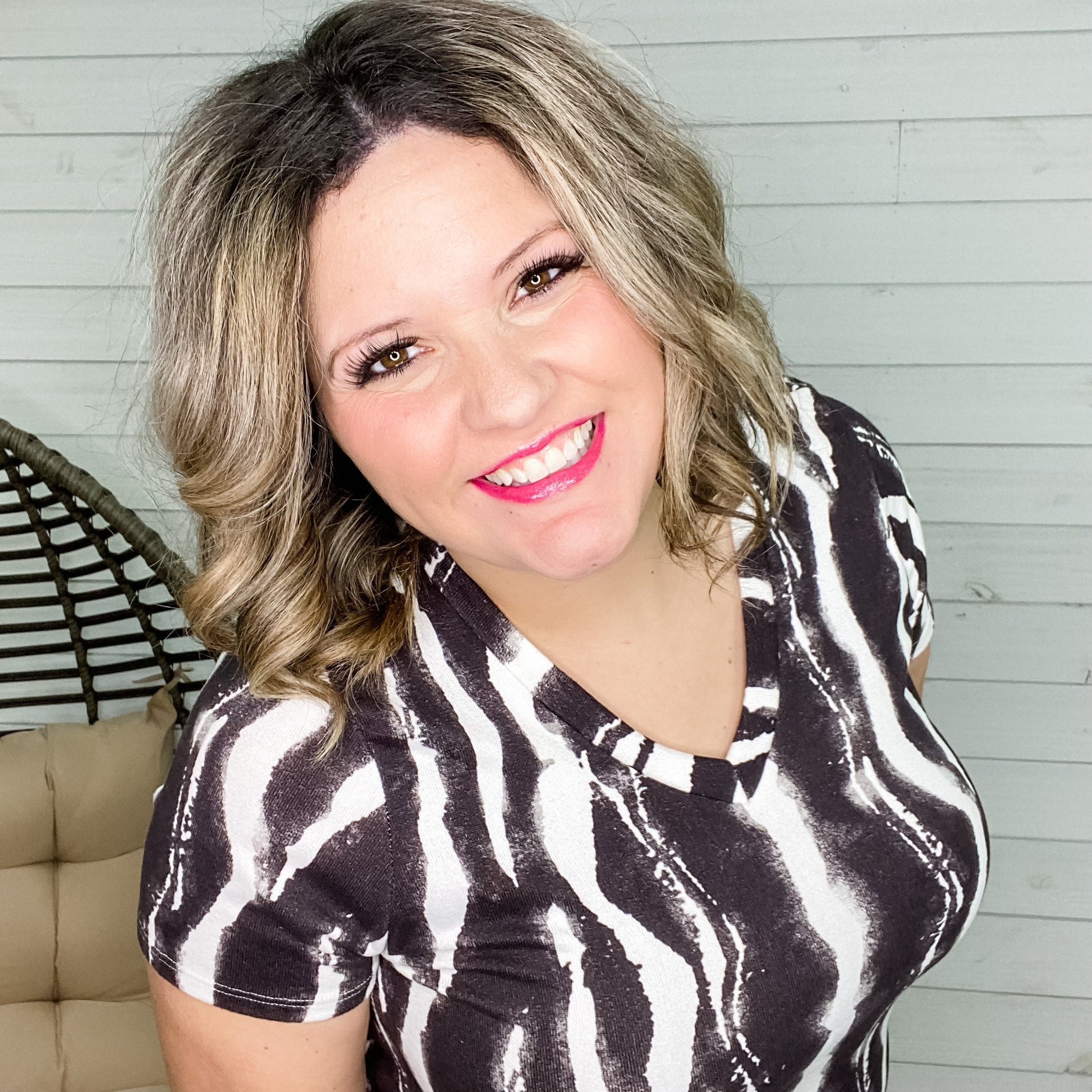 "ZaZa Zebra" Short Sleeve V Neck