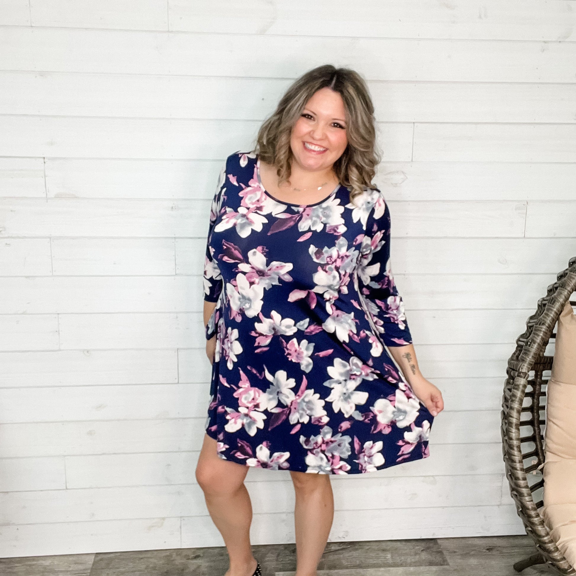 Zenaya 3/4 Sleeve Floral Dress with Pockets