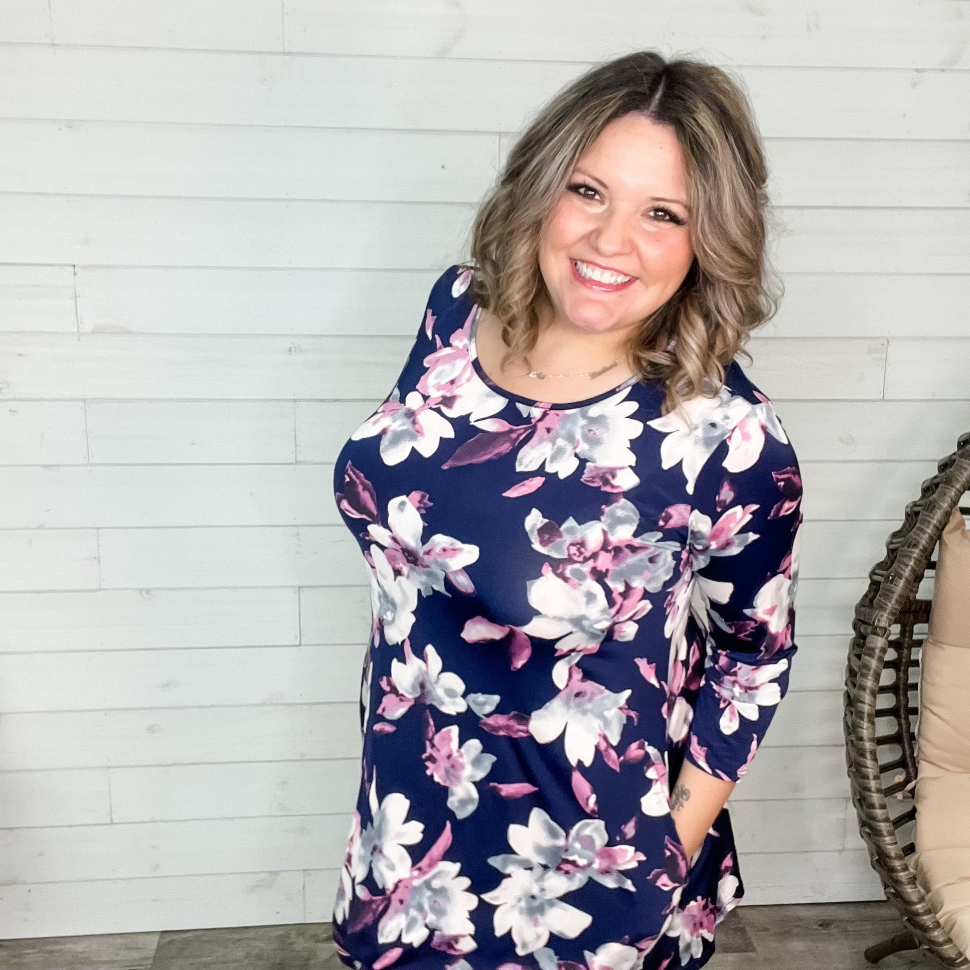 Zenaya 3/4 Sleeve Floral Dress with Pockets