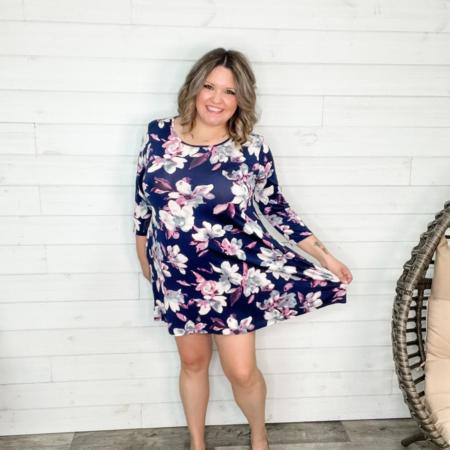 Zenaya 3/4 Sleeve Floral Dress with Pockets