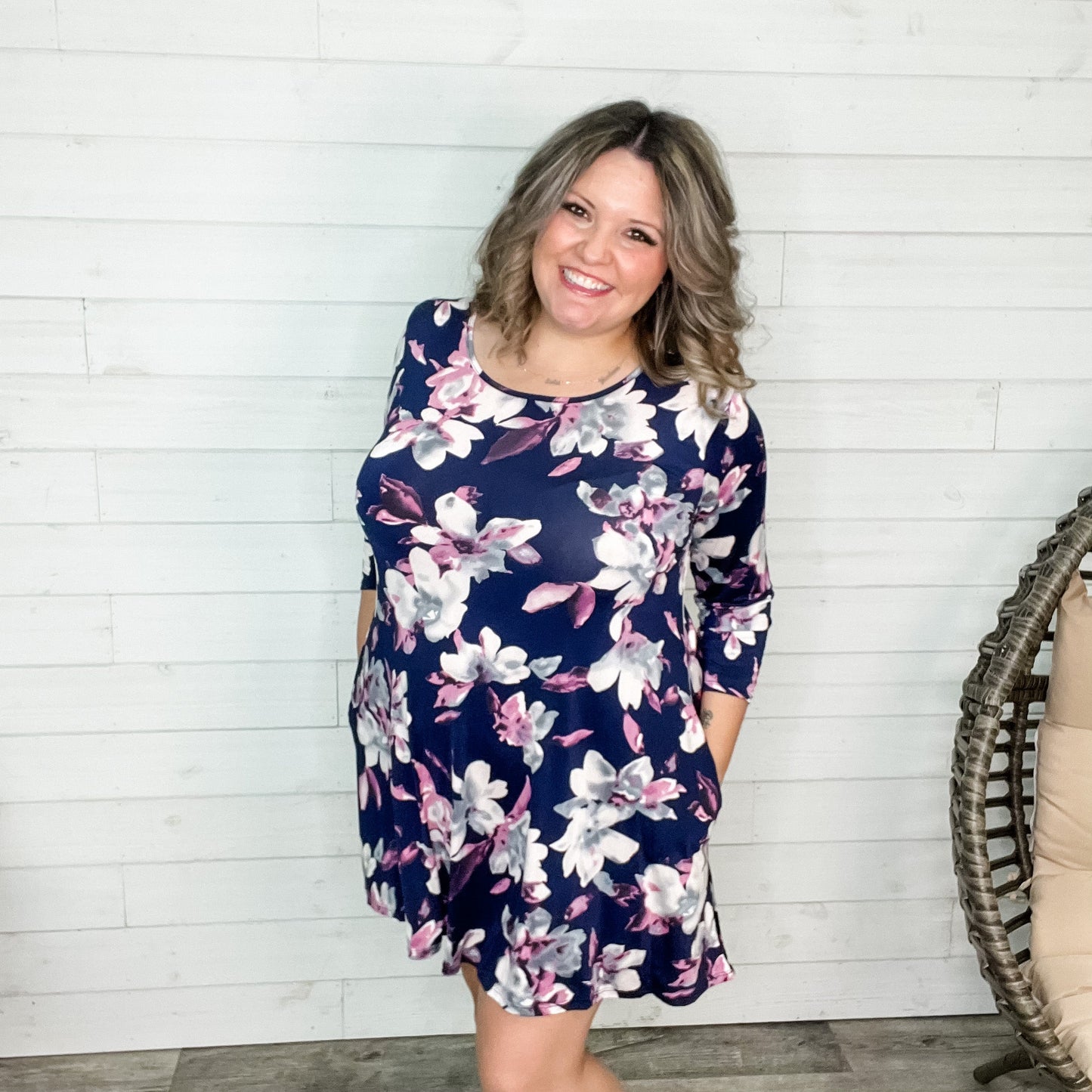 Zenaya 3/4 Sleeve Floral Dress with Pockets