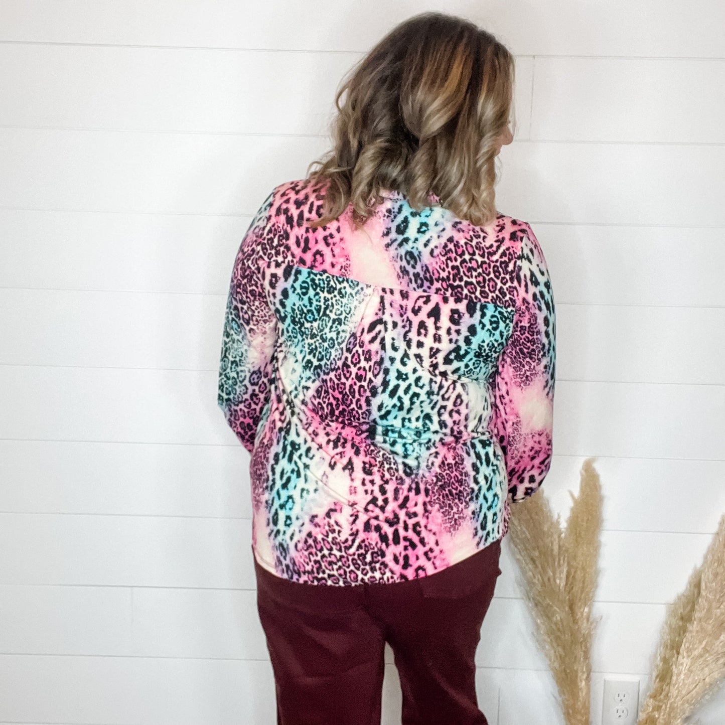 "Zoolander" Animal Print Lizzy 3/4 Sleeve Split Neck