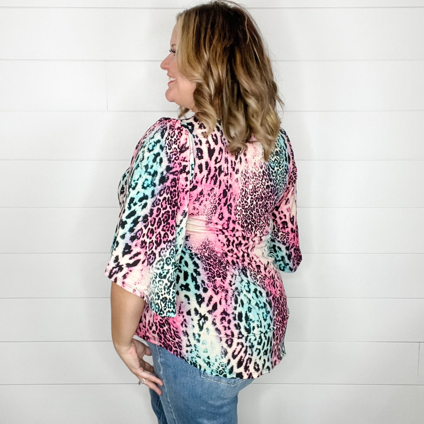 "Zoolander" Animal Print Short Ruffled Bell Sleeve U Neck