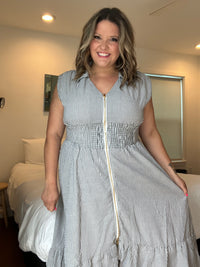 "Momentum" Sleeveless Zip Front Striped Dress