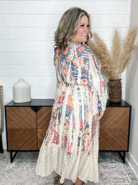 "Country In The Park" Long Sleeve V Neck Lace Dress (Bold Floral)