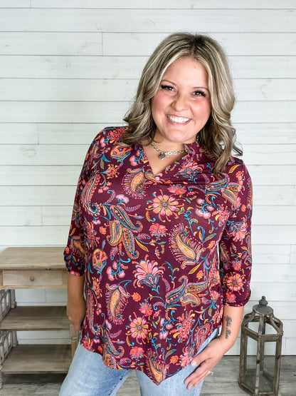 "Audra" 3/4 Sleeve Split Neck