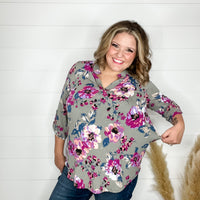 "Donahue" Floral Lizzy 3/4 Sleeve Split Neck