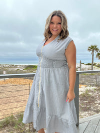 "Momentum" Sleeveless Zip Front Striped Dress