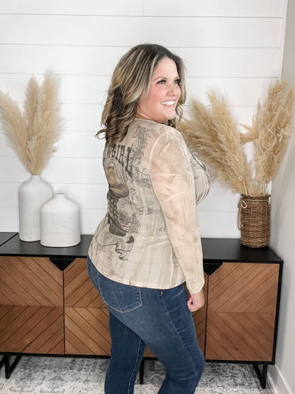"Cowgirl" Mesh Long Sleeve  Top