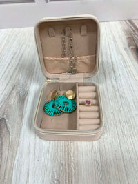 Vegan Leather Travel Jewelry Box With Diamond Stitch Detail