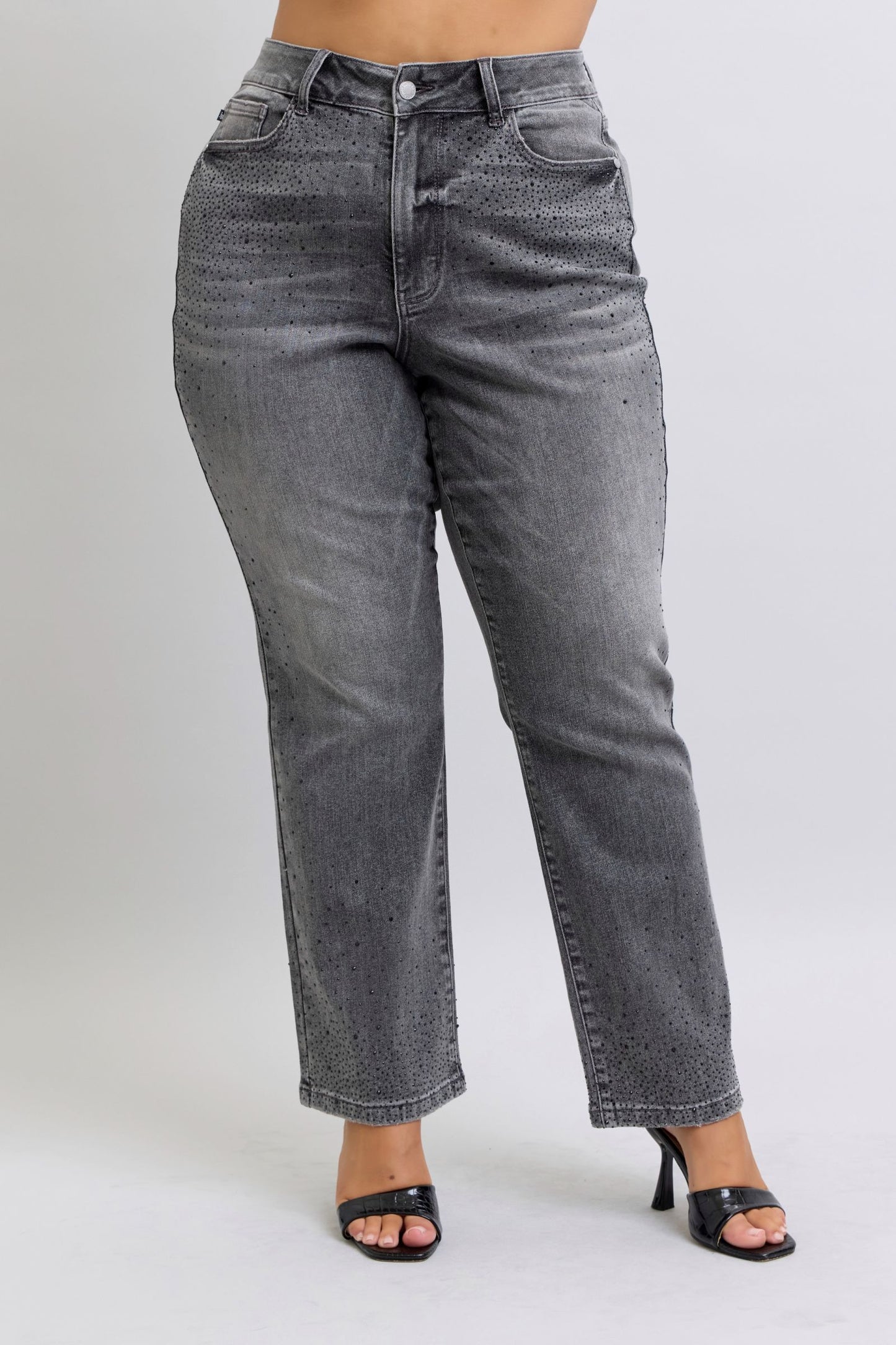 Judy Blue Grey Rhinestone Straight Leg Jeans