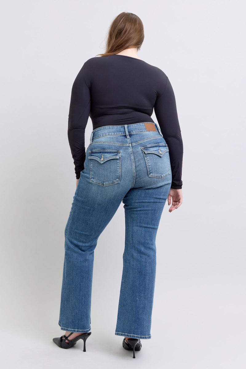 Judy Blue "Twice The Fun" Double Button Pocket Detail Flare Jeans