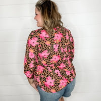 "Dimensions" Floral and Animal Lizzy 3/4 Sleeve Split Neck