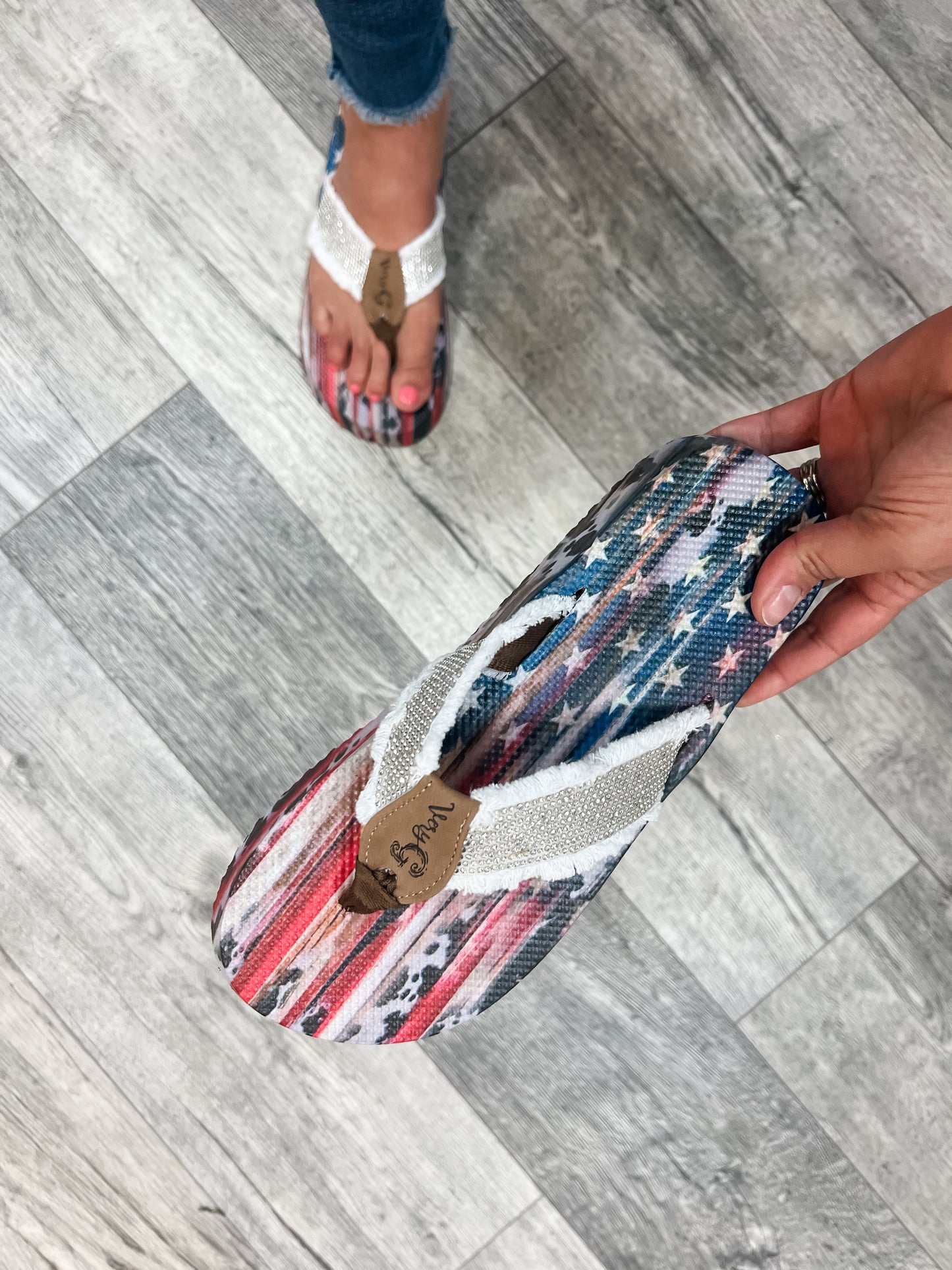 Gypsy Jazz Flip Flops (United Bling White)