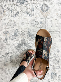 Corkys "Carley" Wedge Sandal (Black Tan Floral)