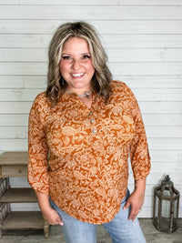 "Rhombus" 3/4 Sleeve Button Front Lizzy Luxe