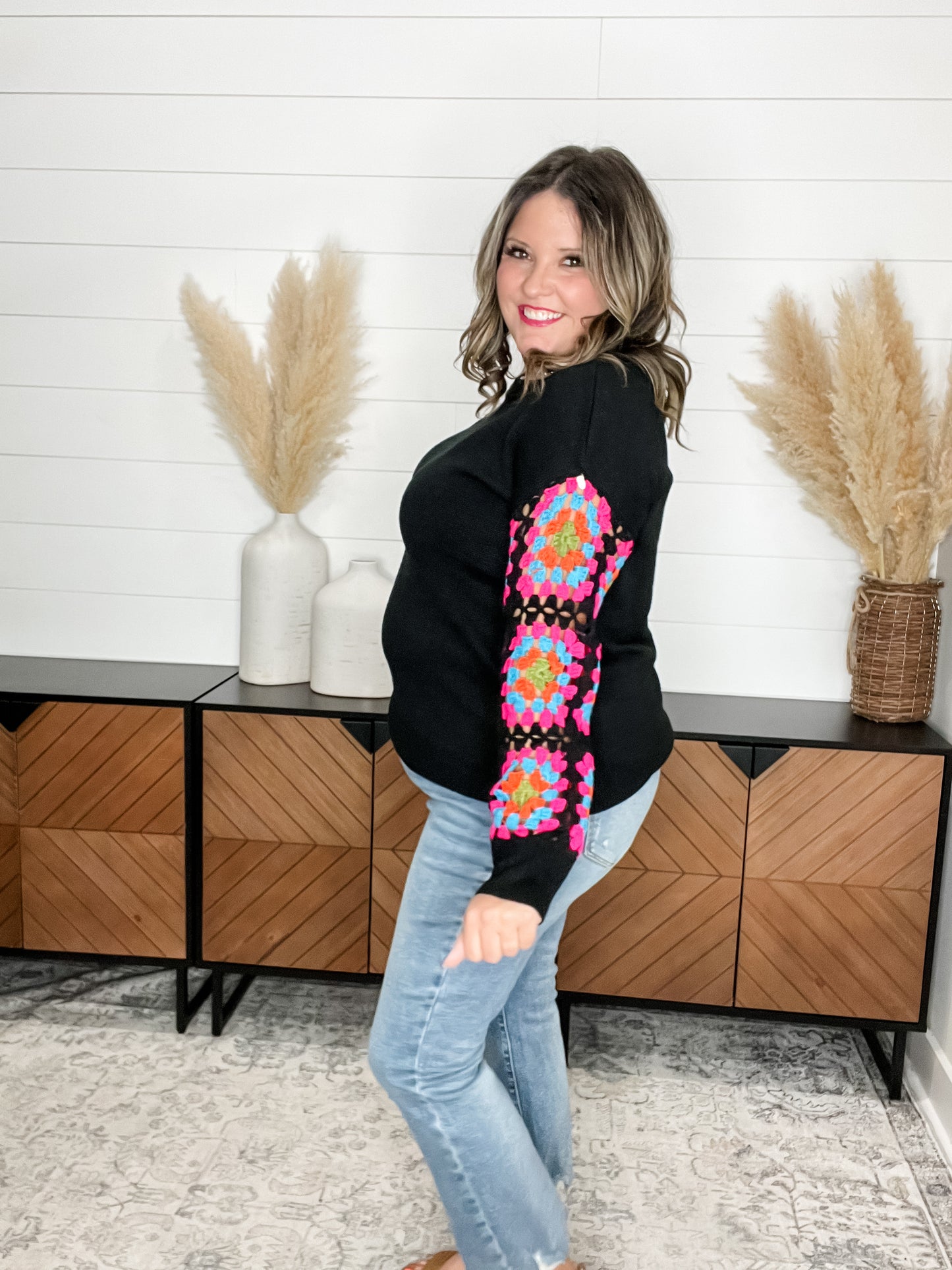"What's Old Is New Again" Crochet Patchwork Sleeve Sweater