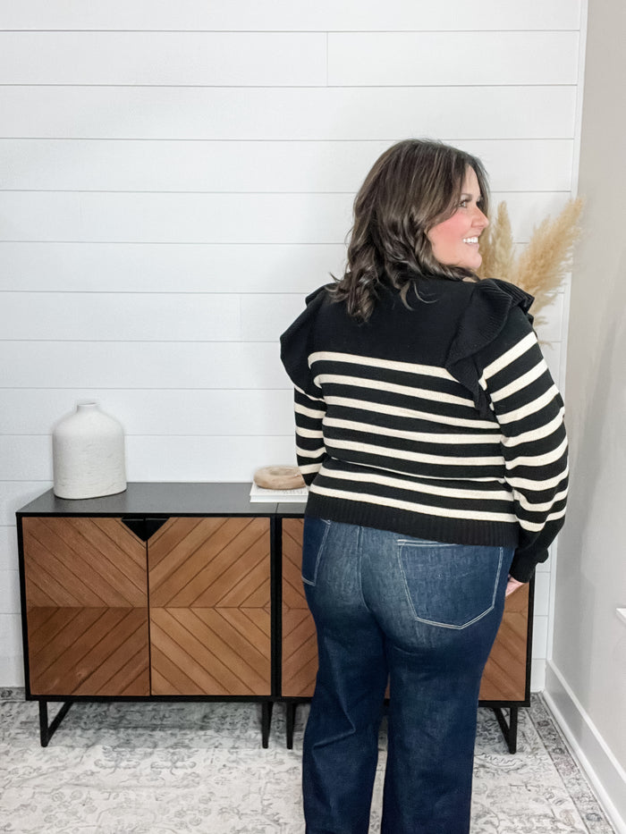 "Tish" Long Sleeve Ruffle Shoulder Sweater