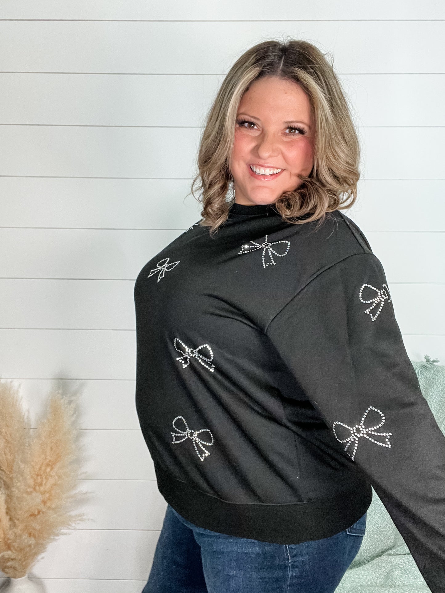 Rhinestone Bow Crew neck