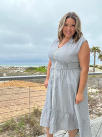 "Momentum" Sleeveless Zip Front Striped Dress