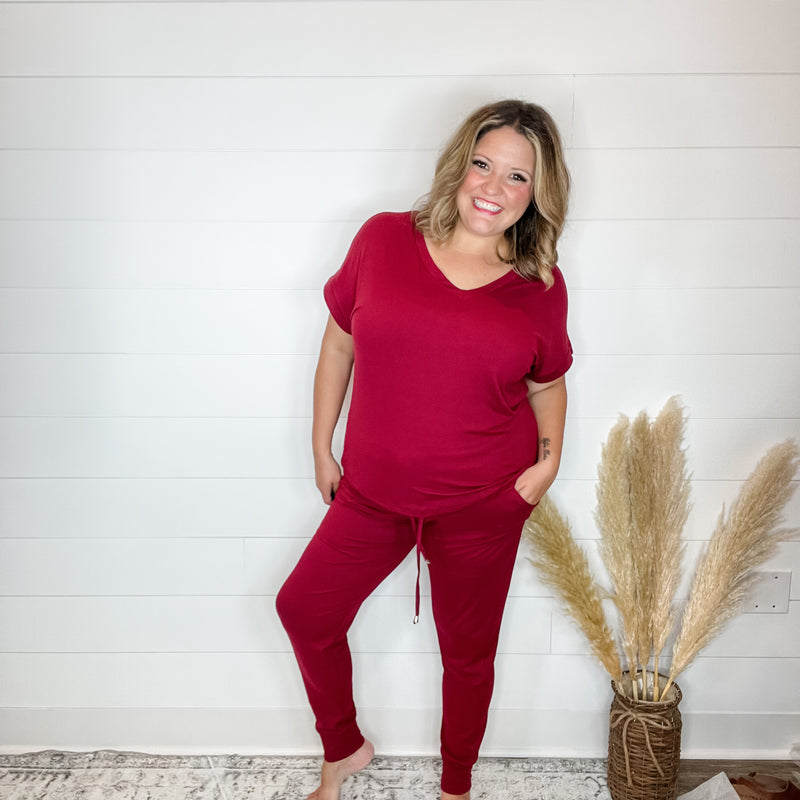 Shirley and Stone "Krisie" Solid V Neck Jogger Set (Multiple Colors)