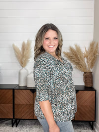 Dear Scarlett "Not This Time" Animal Print V Neck 3/4 Bell Sleeve