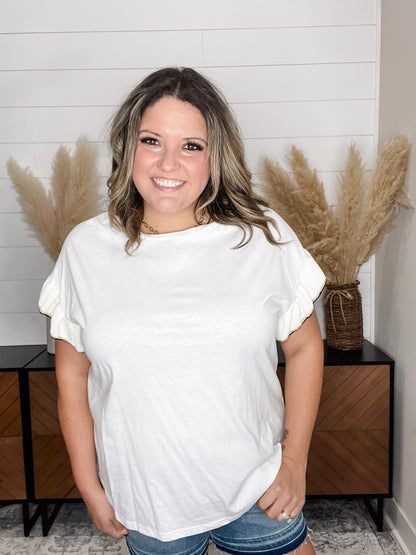 "Wonderment" Ruffle Sleeve Tee (Off White)