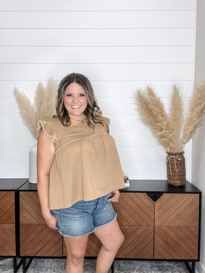 "Bridges" Ruffle Cap Square Neck Top