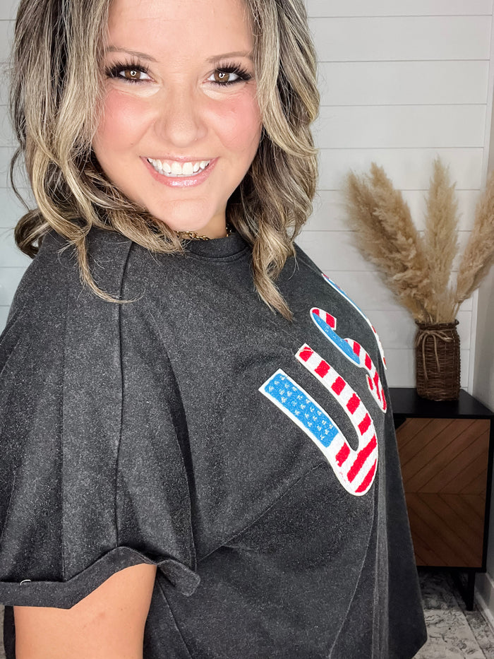 USA Embellished Oversized Boxy Tee