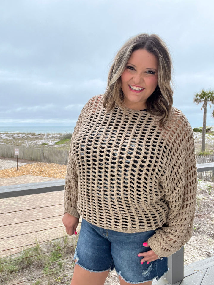 Long Sleeve Wide Weft Crochet Top