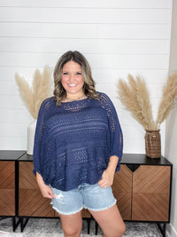 Open Knit Dolman Sleeve Cover Up (Navy)