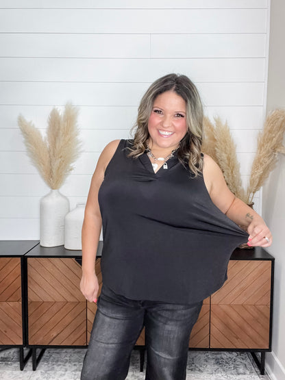 "Ok Maybe This" Sleeveless Split Neck (Black)