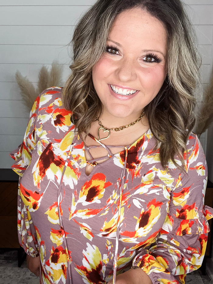 "Above It All" Bubble Ruffle Sleeve with Front Tie